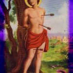 Gran Bwa, Vodou Lwa of the forest and healing mysteries, shown with Saint Sebastian—his Catholic counterpart. This image, honored at Erzulie’s Voodoo in New Orleans, reflects his role as protector of sacred herbal knowledge and master of the wilderness.
